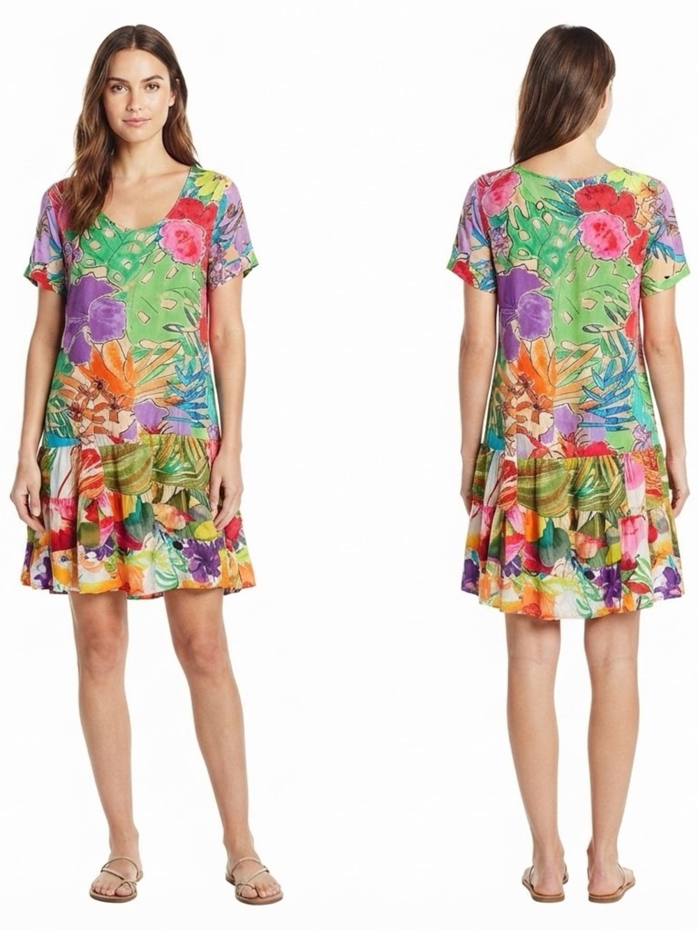 Jams World "Hattie" Tiered Mini Dress Paradise Print Size S